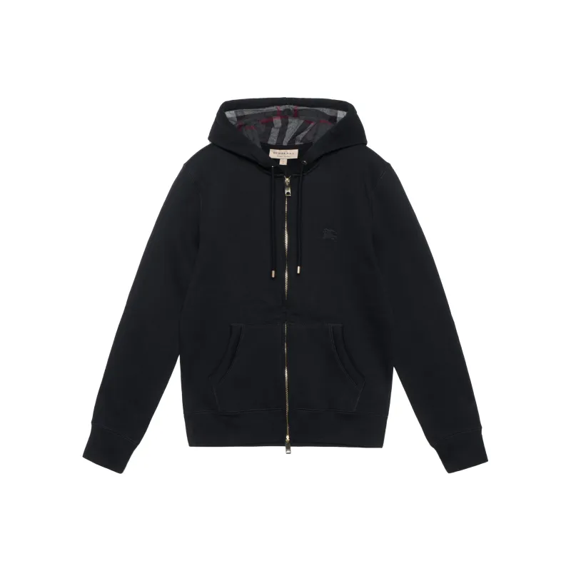 Burberry Men Clarendon Check Hooded Zip-Up Hoodie Black/Grey