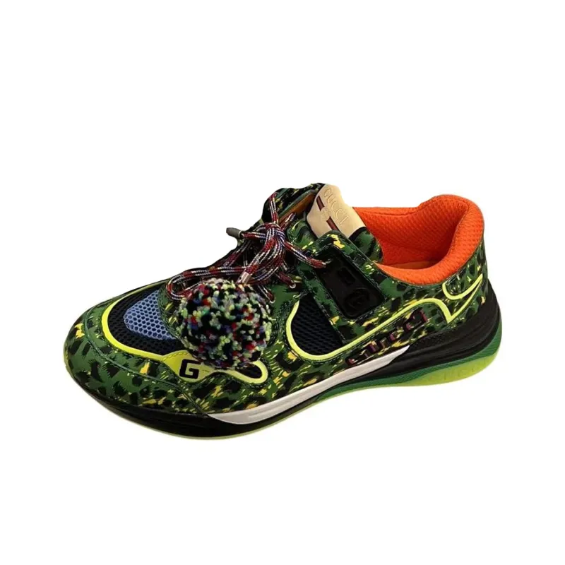 GUCCI Cushioning Abrasion Resistant Breathable Low Top Casual Shoes Men's Green Leopard Print-0