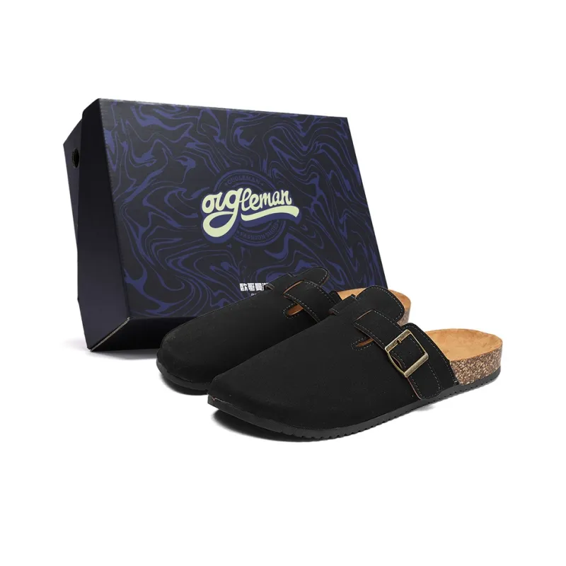 OUGLEMEN Cork Sole Slip Resistant Quiet Closed Toe Slippers Unisex Box Included-10