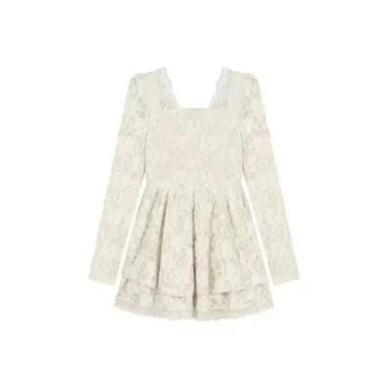 TASTILY Long Sleeved Dresses Women's White-1