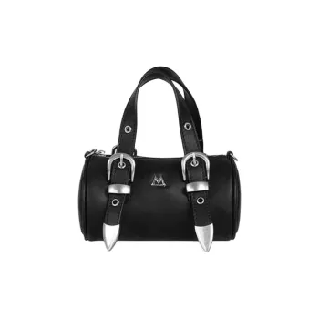 Kikawa Card Synthetic Leather Cylinder Bag, Shoulder Bag, Crossbody Bag, Handbag Medium Size Women's Black