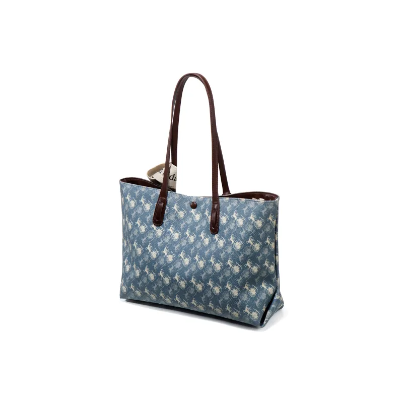 PAYOT Microfiber Synthetic Leather Tote Bag Shopping Bag Shoulder Bags Women's Blue-2