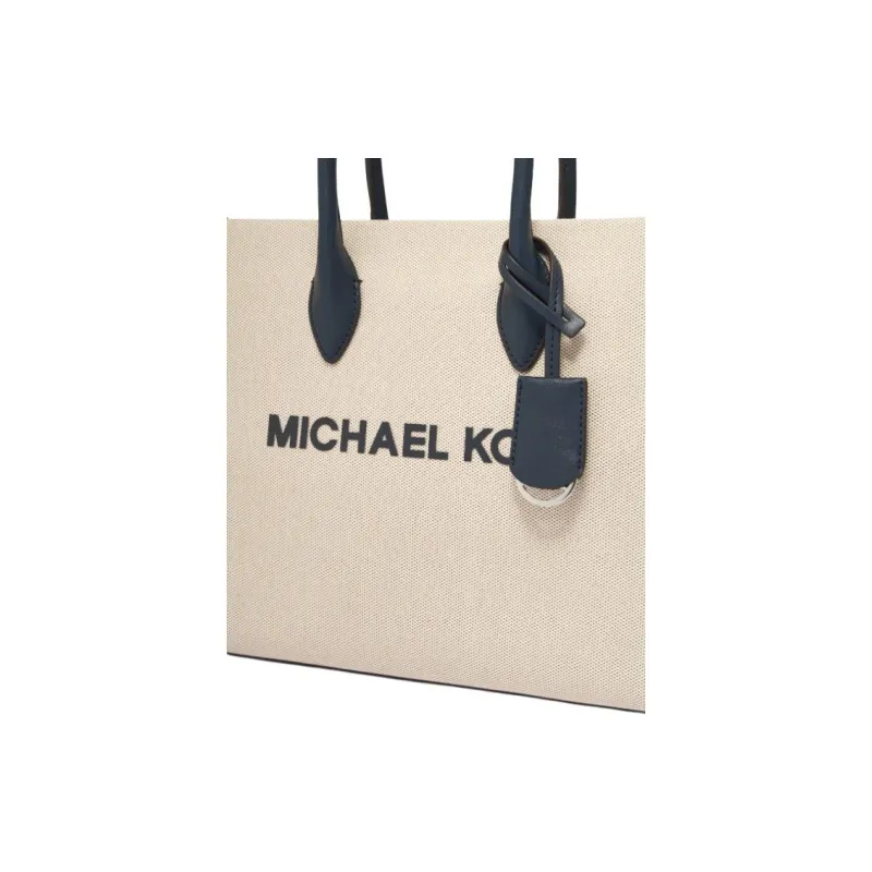 MICHAEL KORS Mirella Fabric Tote Bag, Shopping Bag, One Shoulder Handbag Medium Size Women's Natural & Marine Blue-3