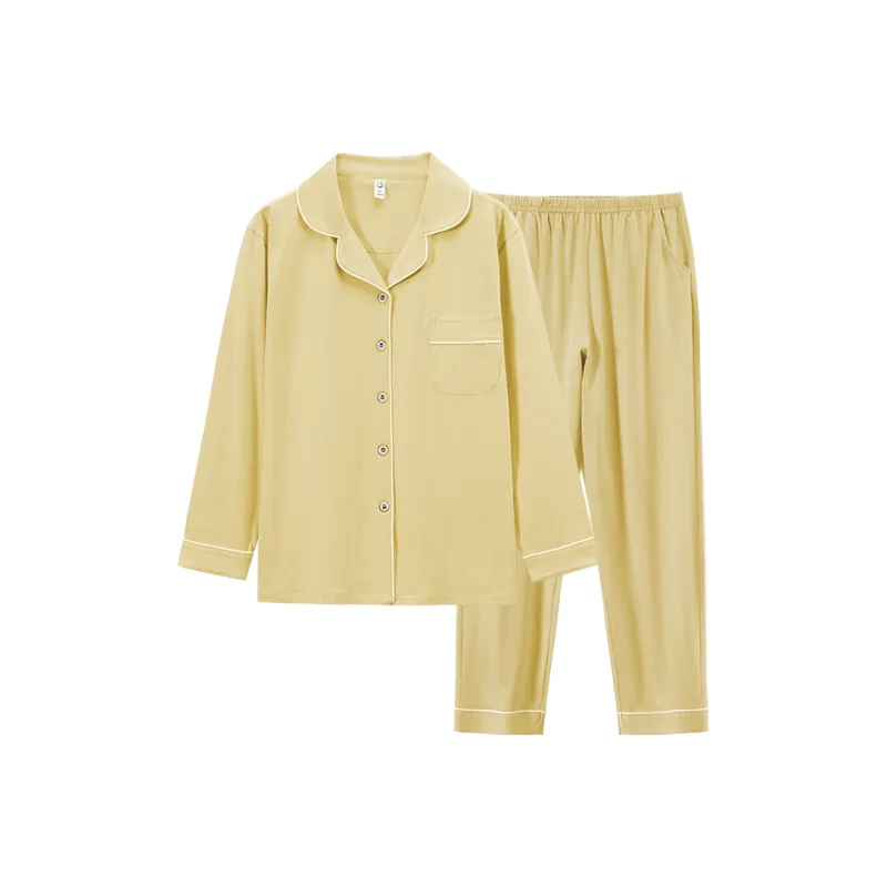 Cotton Gene Pajama Set Women's Light Apricot Yellow-0