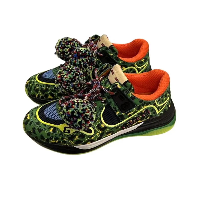 GUCCI Cushioning Abrasion Resistant Breathable Low Top Casual Shoes Men's Green Leopard Print-3