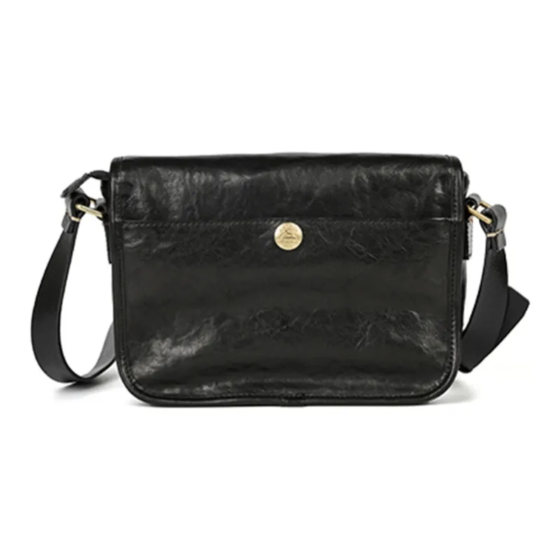 DOSRFINI Top Grain Cow Leather Messenger Bag Shoulder Bag Crossbody Bag Regular Men's Black-3