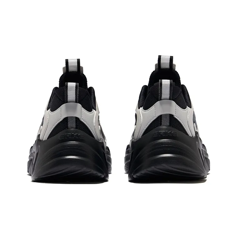 Erke Wear Resistant Breathable Height Increasing Low Top Casual Shoes Men's Jet Black Mist Gray-3