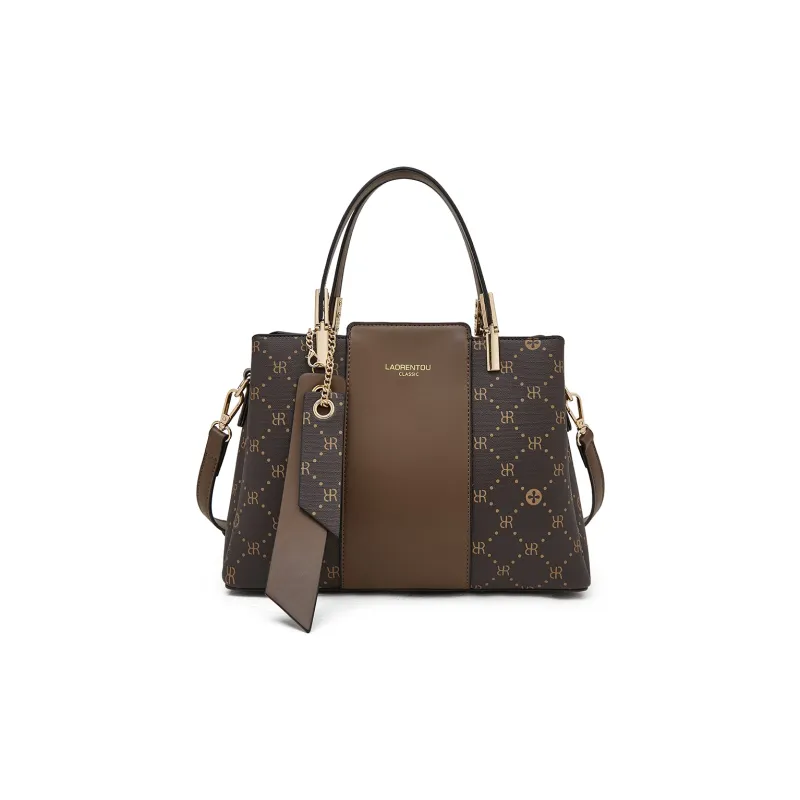 Old Man's Head Synthetic Leather Crossbody Handbags Regular Women's Dark Brown/Cream Apricot-1