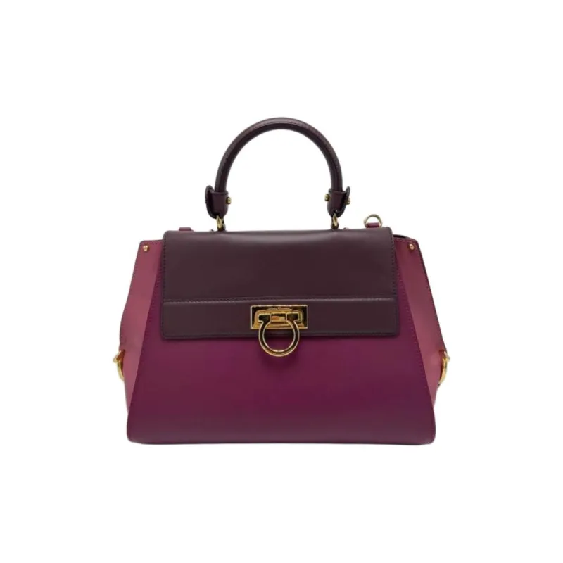 FERRAGAMO Leather Shoulder Bag, Crossbody Bag, Handbag Women's Purple & Dark Purple-0