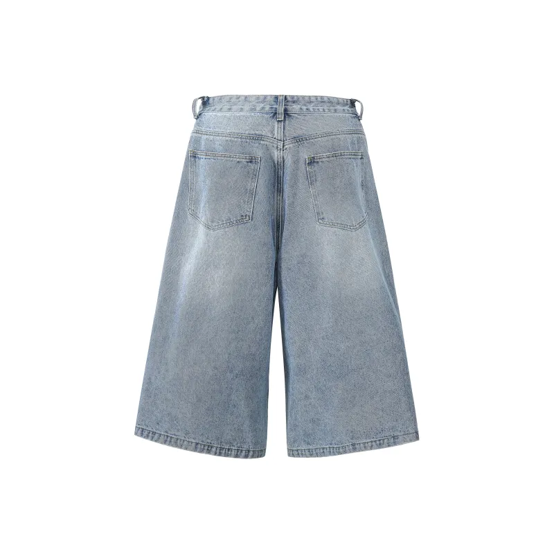 HOKLV Denim Shorts Unisex Vintage Blue-25
