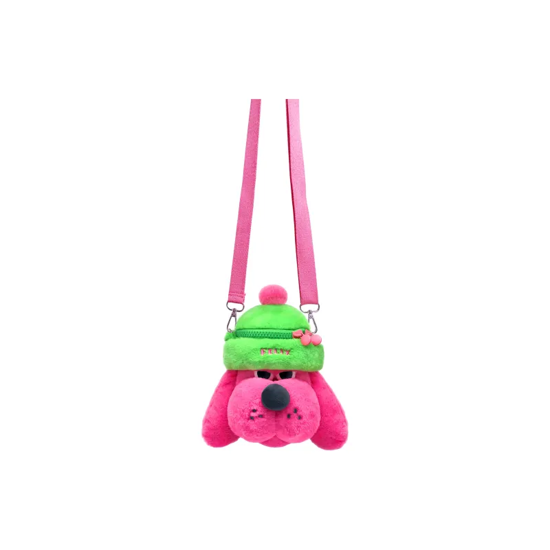 FEILIXDOGGY Faux Rabbit Fur Crossbody Bag Women's Pink-0