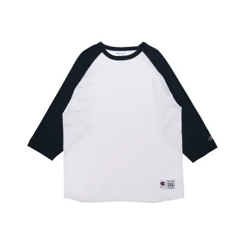 Champion 3/4 Sleeved T Shirt US Version Unisex White Dark Blue