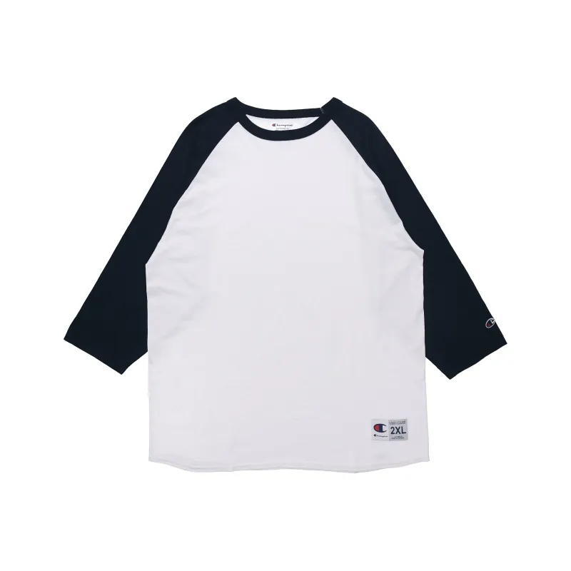 Champion 3/4 Sleeved T Shirt US Version Unisex White Dark Blue-0