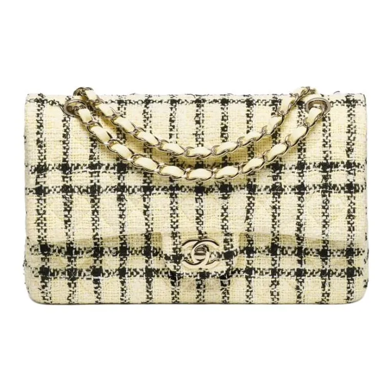 CHANEL Tweed Shoulder Bag Regular Women's Light Yellow And Black-0