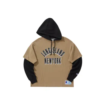 Champion Hooded Fitted Mock Two Piece Long Sleeved T Shirt Japan Version Unisex