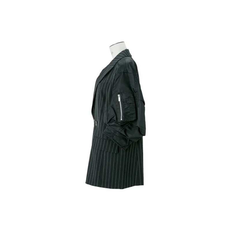 Sacai Wool Silk Suiting Nylon Twill Jacket 'Black Stripe'-2
