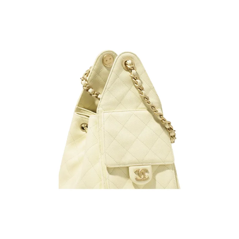 CHANEL 25Bag Litchi Grain Cow Leather Hobo Bag Handbag Trumpets Women's Light Yellow-3