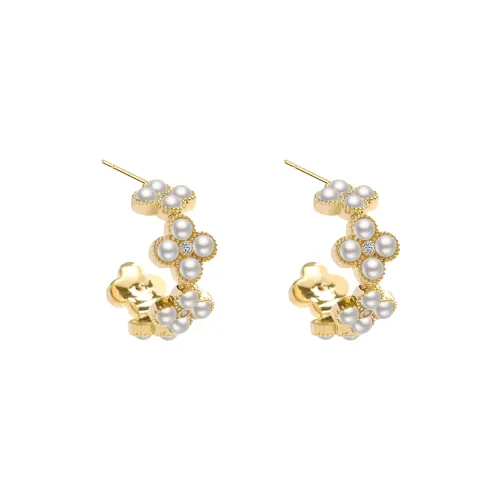 KEYS VIA Copper Alloy Synthetic Cubic Zirconia Faux Pearl Silver Needle Stud Earrings Women's