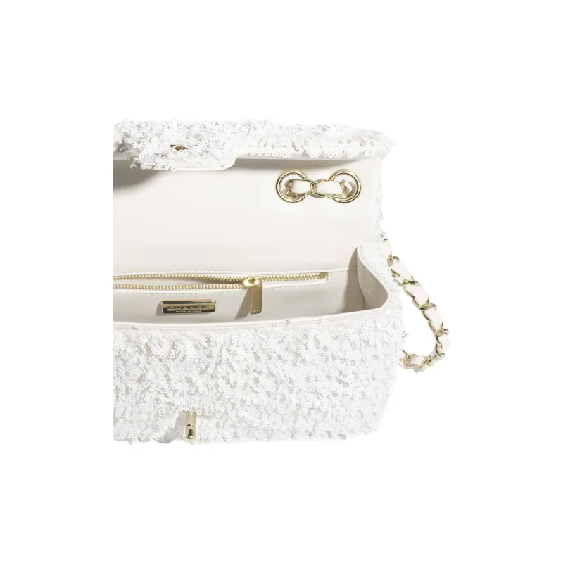 CHANEL Fringe & Sequins & Gold Metal Shoulder Bag Regular Women's White-2