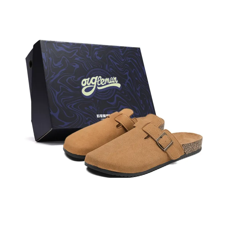 OUGLEMEN Cork Sole Slip Resistant Quiet Closed Toe Slippers Unisex Box Included-5