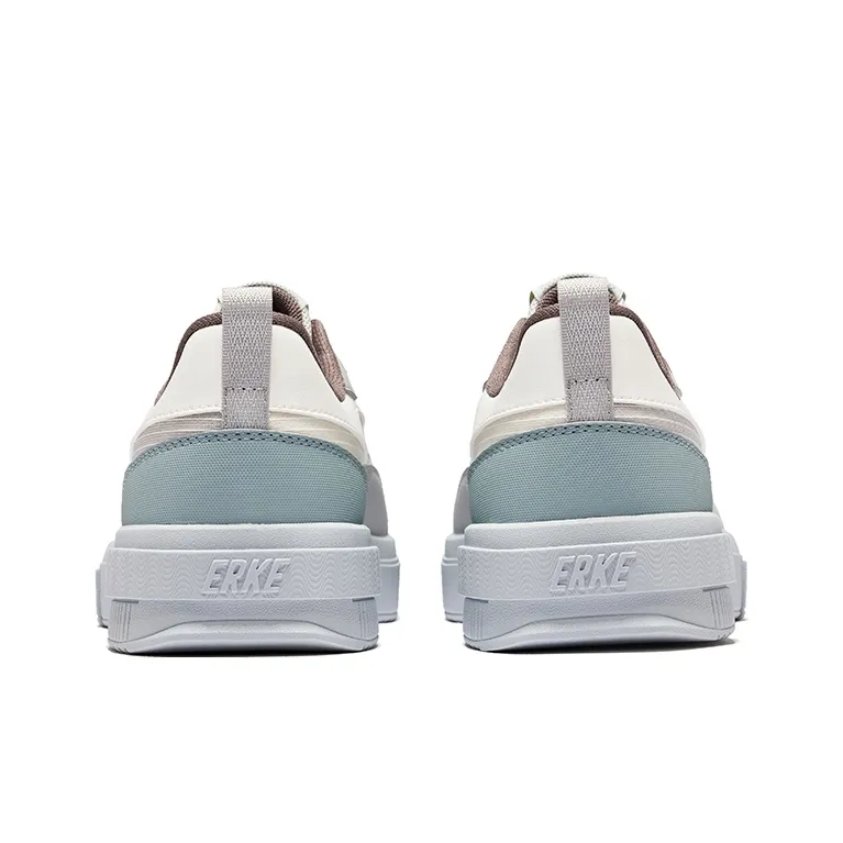 Erke Anti Slip Wear Resistant Low Top Skateboard Shoes Men's White Smoke Rain Blue-3