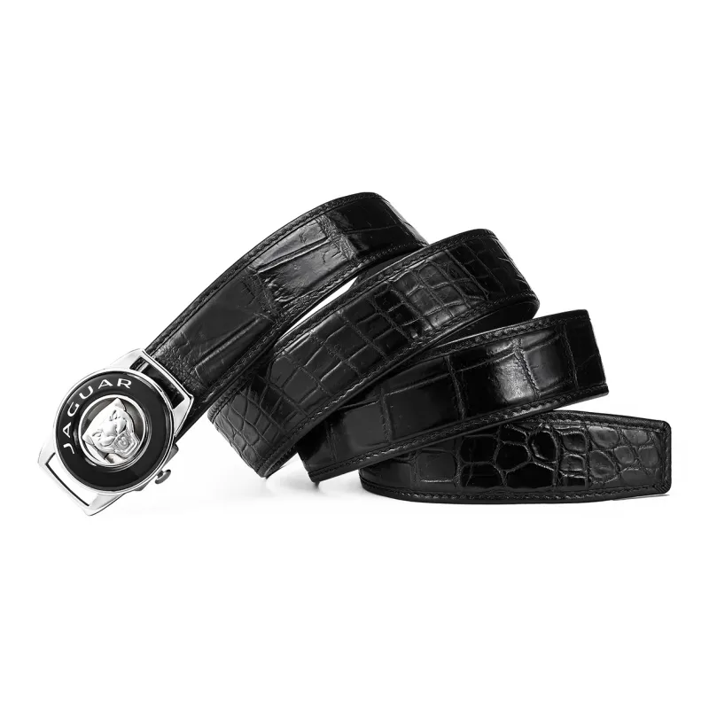 JAGUAR Crocodile Leather Belts Men's Black Width 3.5cm-2