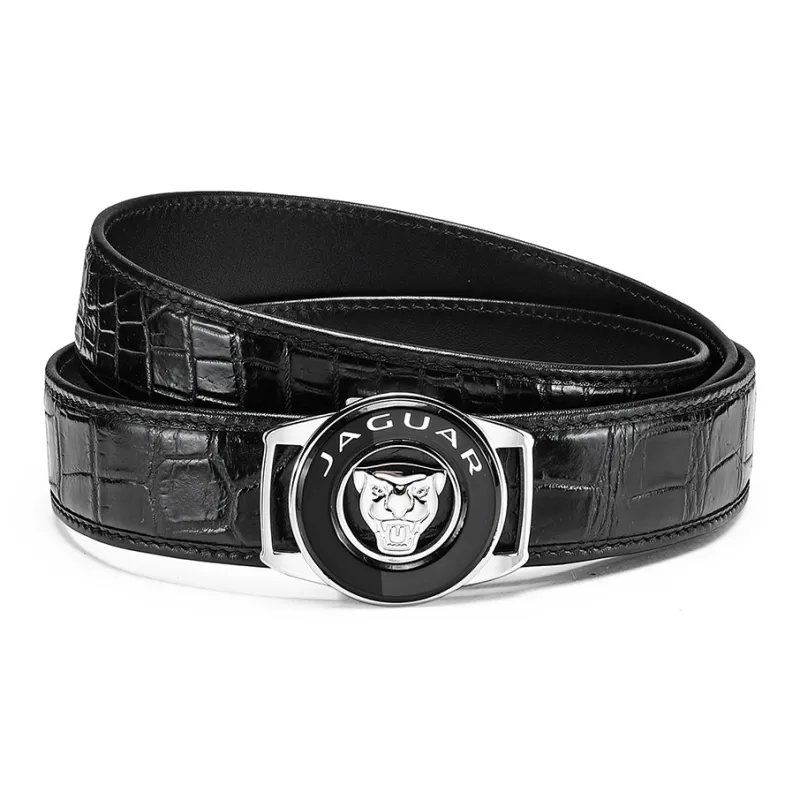 JAGUAR Crocodile Leather Belts Men's Black Width 3.5cm-3