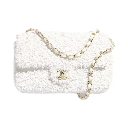 CHANEL Fringe & Sequins & Gold Metal Shoulder Bag Regular Women's White