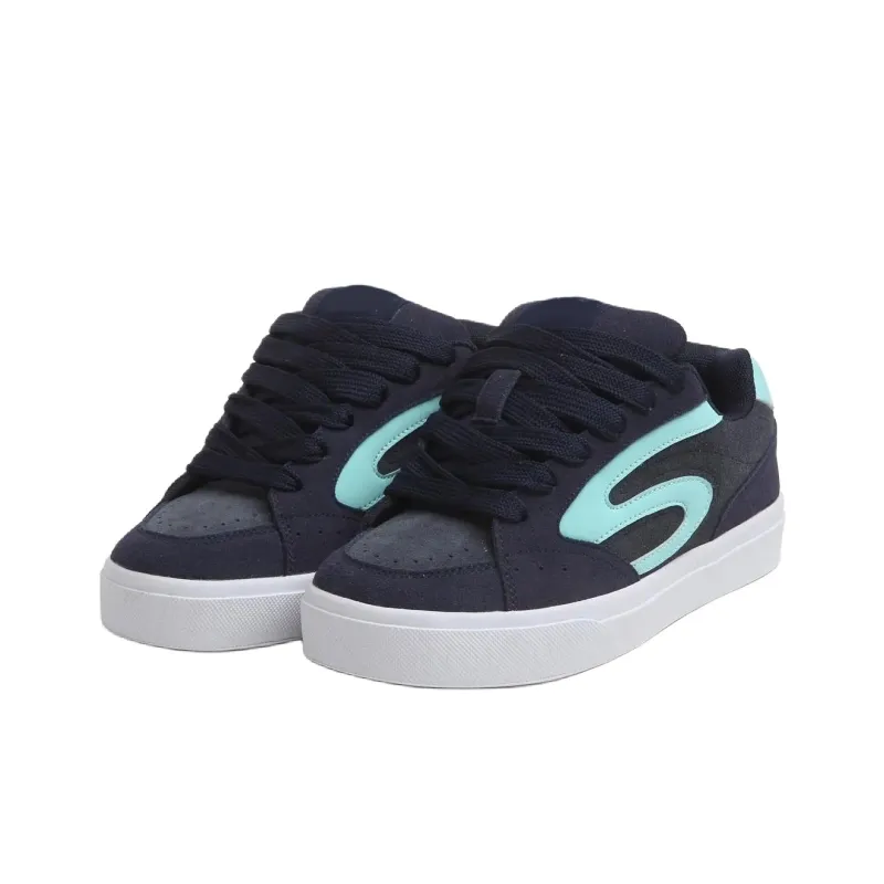 OAOQ Cushioning Abrasion Resistant Lightweight Breathable Slip Resistant Low Top Skateboard Shoes Unisex Navy Blue-2