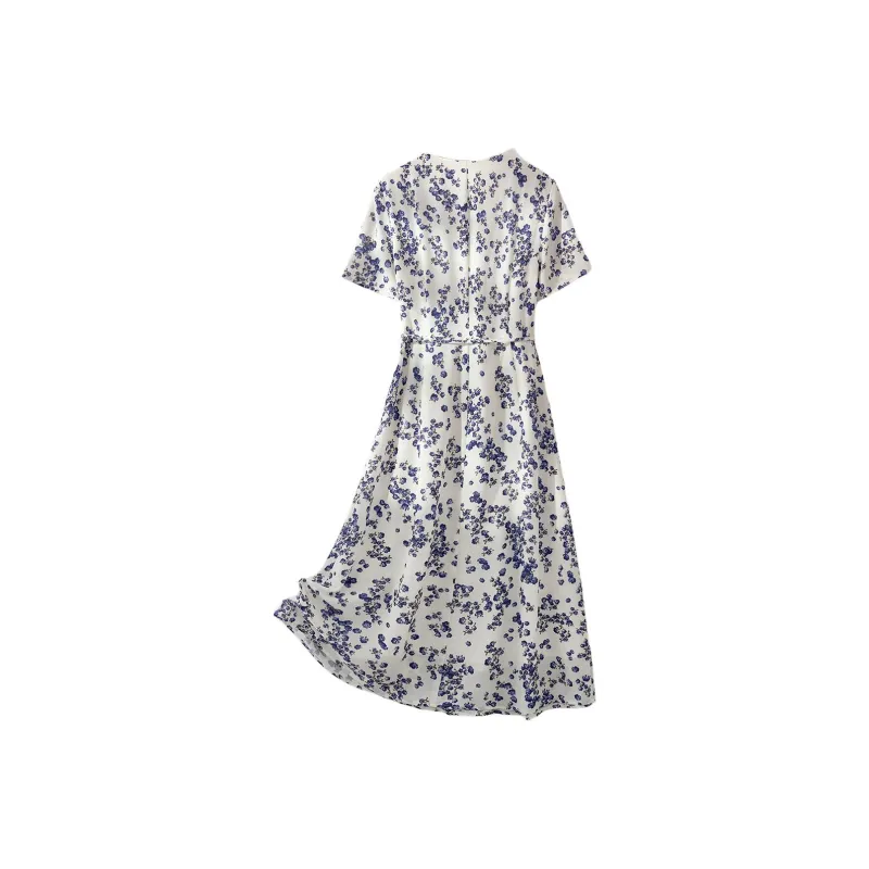 IHIMI Short Sleeved Dresses Women's Blue Purple Flower-2