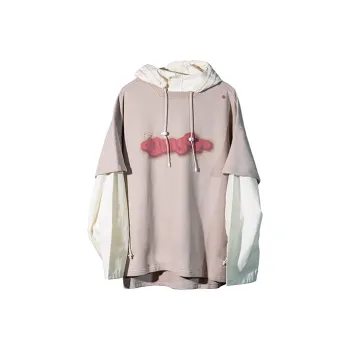 Umamiism Hooded Loose Fit Mock Two Piece Sweatshirt Fall Winter Unisex White