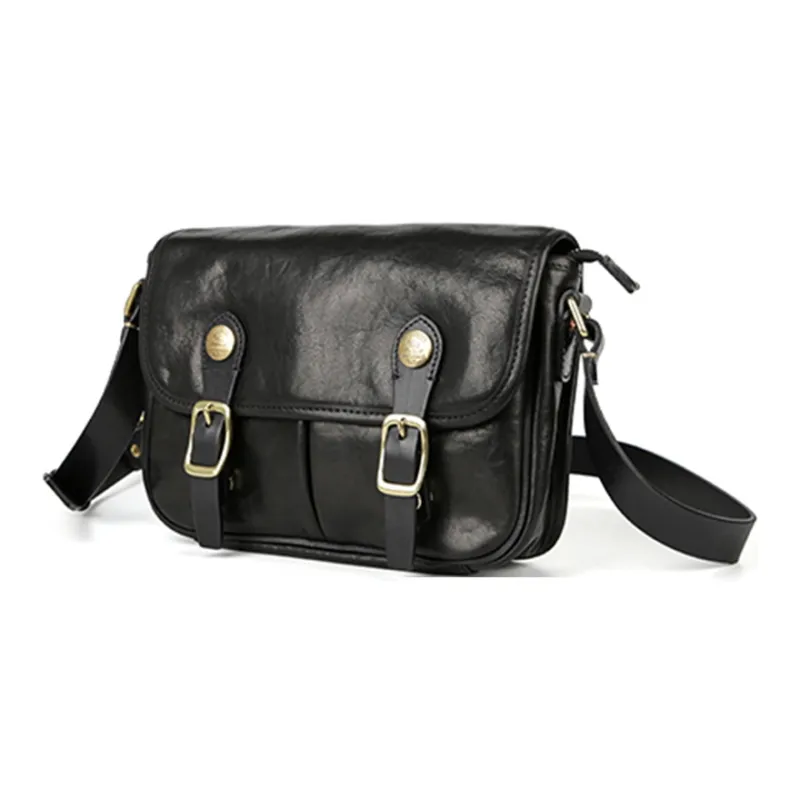 DOSRFINI Top Grain Cow Leather Messenger Bag Shoulder Bag Crossbody Bag Regular Men's Black-1