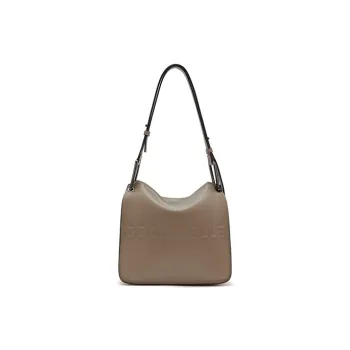 COCCINELLE Cow Leather Pageboy Bag Handbag Shoulder Bag Small Size Women's Light Gray With Caramel Accents