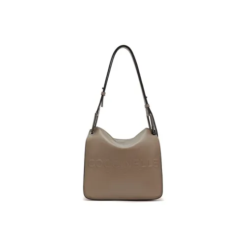 COCCINELLE Cow Leather Pageboy Bag Handbag Shoulder Bag Small Size Women's Light Gray With Caramel Accents
