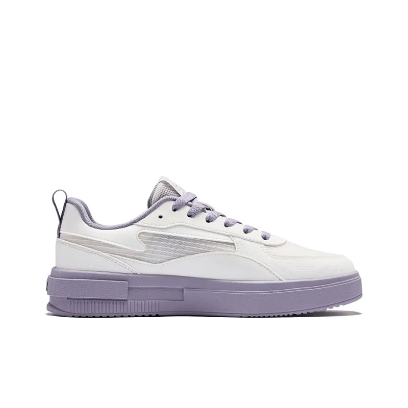 Erke Anti Slip Wear Resistant Low Top Skateboard Shoes Women's White Purple-1