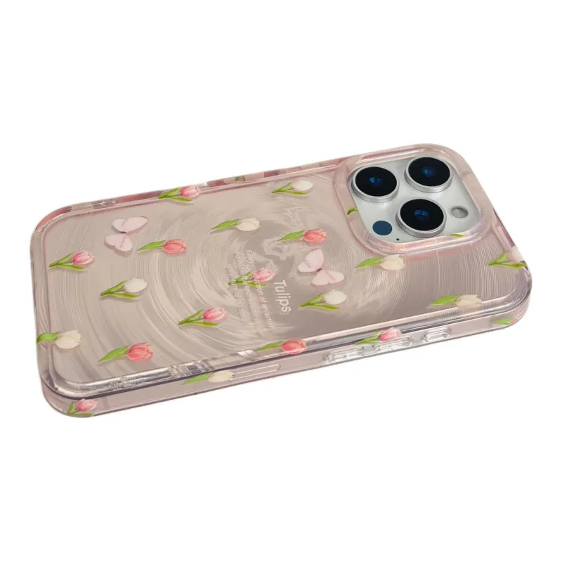 Sopi Acrylic Material Pink Spiral Tulip Butterfly Phone Cases Compatible With IPhone 16/15 Pro Max/Apple 13/14 Pro/Max-3
