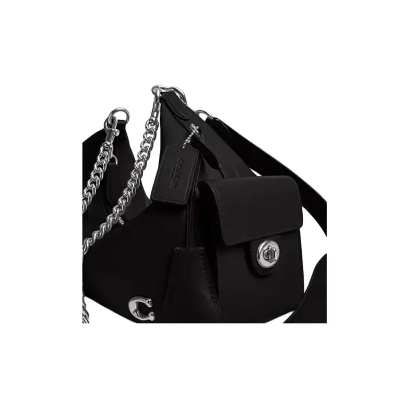 COACH PocketJuliet Leather Biker Bag, Shoulder Bag Large Size Women's Black-4