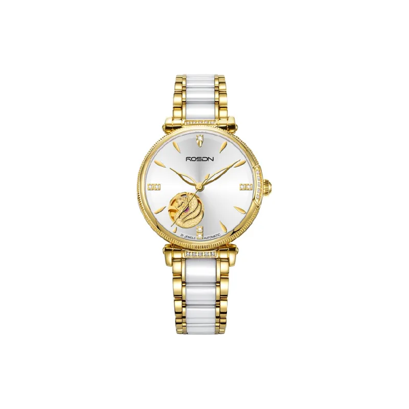 ROSDN Crown Collection Mechanical Movement Stainless Steel Watchband Watch Unisex White Dial-5