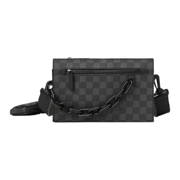 Old Man's Head Synthetic Leather Shoulder Bag Crossbody Bag Regular Men's Black Checkerboard-0