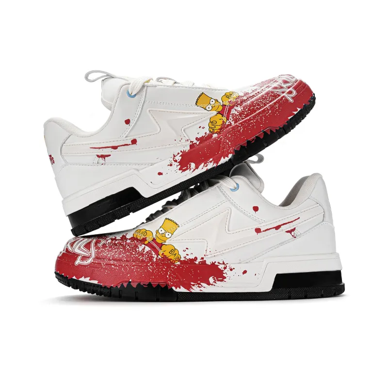 The Simpsons Skateboard Shoes Unisex Low Top White Silver/Beige Red/Black Silver-16