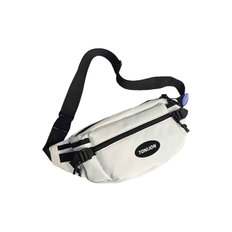 Tonlion Nylon Fabric Sling Bag, Fanny Pack Regular Unisex White/Black-1
