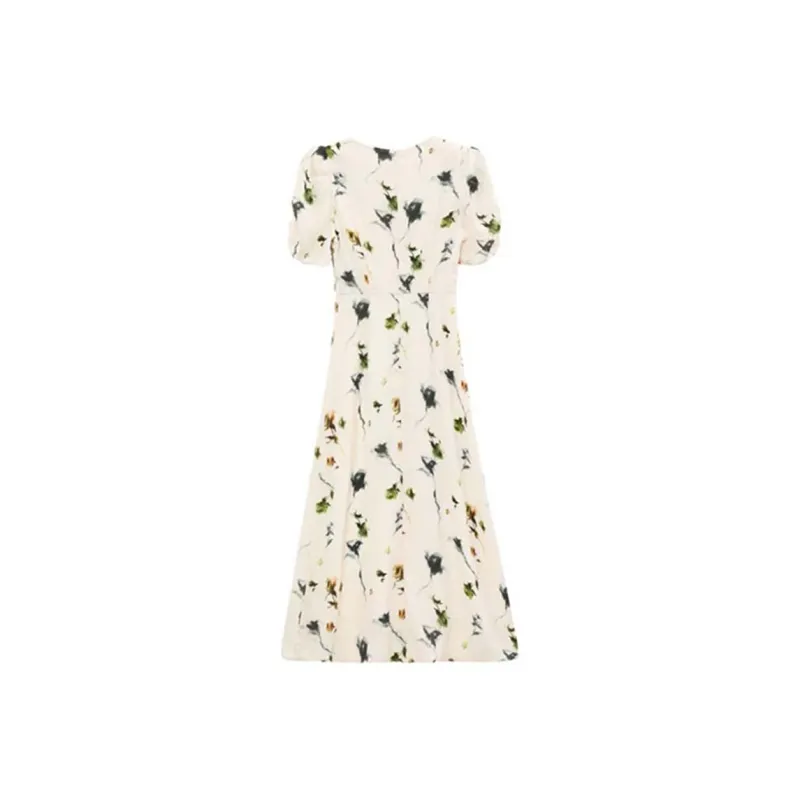 TIBINB Short Sleeved Dresses Women's Beige Base Color-1