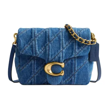 COACH Tabby Denim Shoulder Bag Small Size Women's Brass & Dark Blue