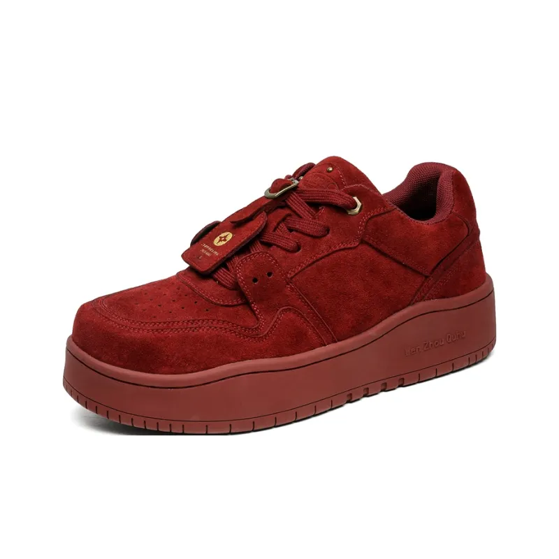 Chi Wolf Height Increasing Low Top Skateboard Shoes Unisex Burgundy-1