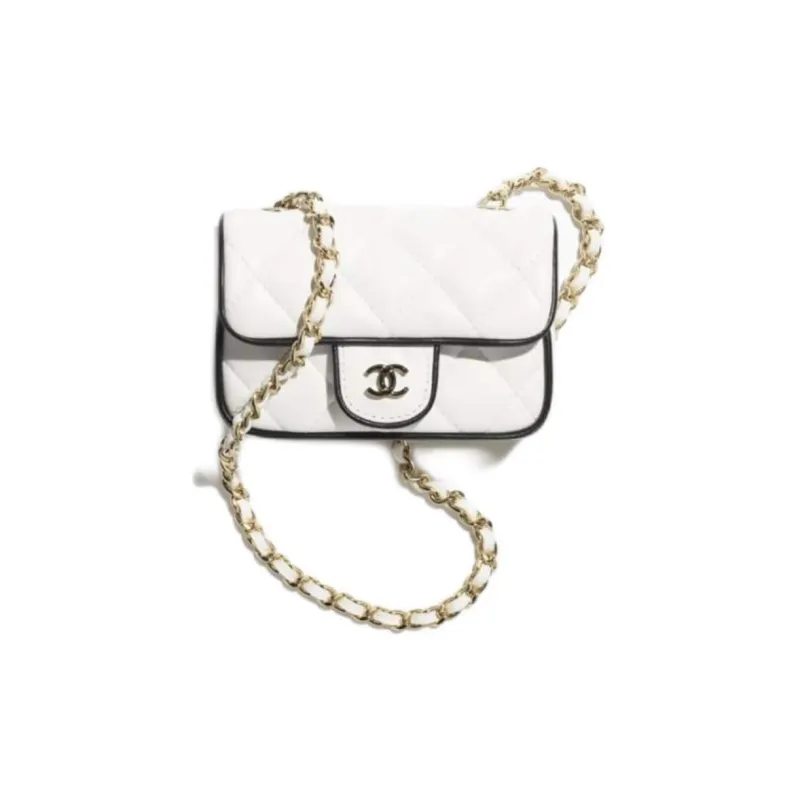 CHANEL Lambskin & Gold Metal Shoulder Bag Regular Women's Black & White-0