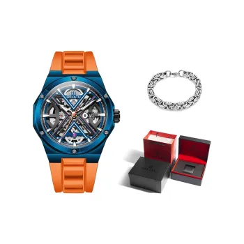 GELATU Automatic Mechanical Movement Silicone Strap Watch Men's Watches Black Dial