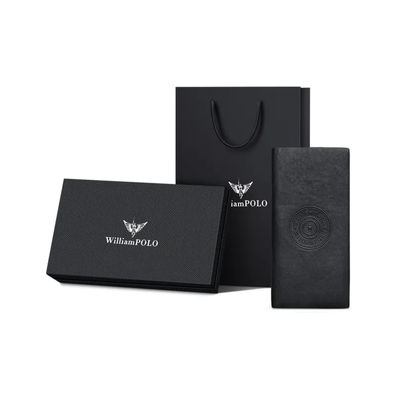 WilliamPOLO Top Grain Cow Leather Multiple Card Slots Ticket Clip Coin Purse Wallet Regular Men's Black-4