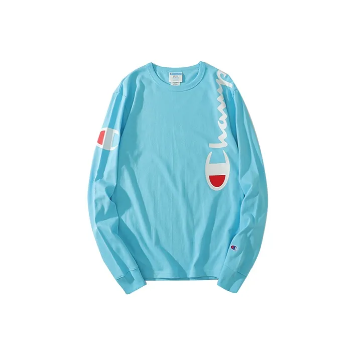 Champion Straight Long-Sleeved T-Shirt US Version Unisex Sky Blue-0