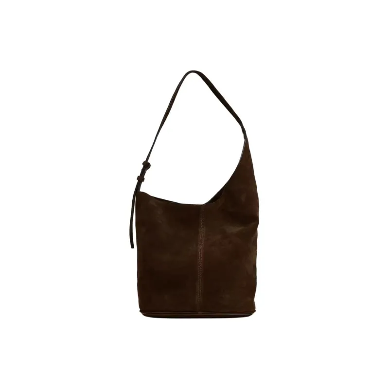 ZARA Cow Leather Shoulder Bag Large Size Women's Brown-0