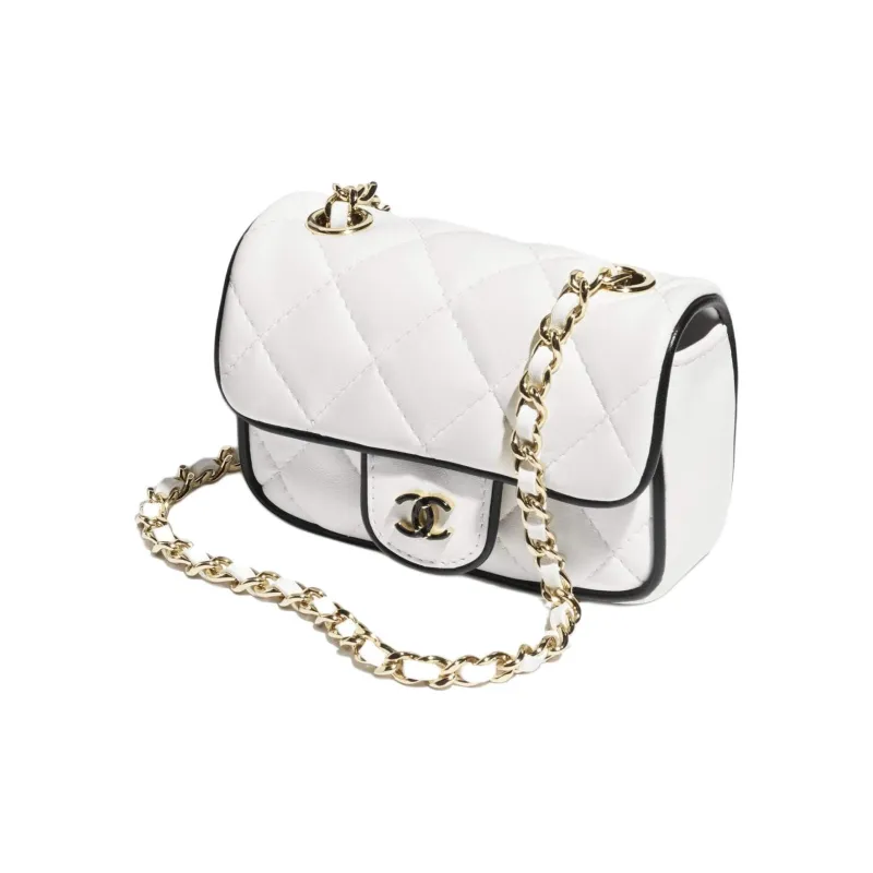 CHANEL Lambskin & Gold Metal Shoulder Bag Regular Women's Black & White-1